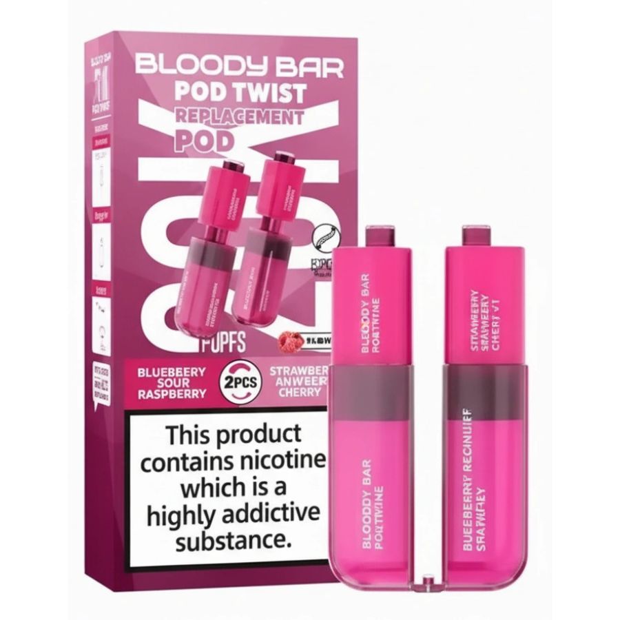 Strawberry Raspberry Cherry Ice Ultra Twist 20K Prefilled Pod & Refill by Bloody Bar