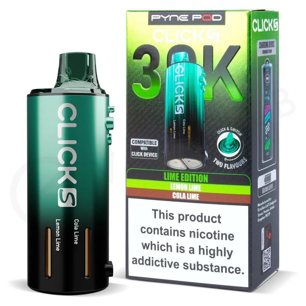 Lime Edition Click S 30K Prefilled Pod & Refill by Pyne Pod