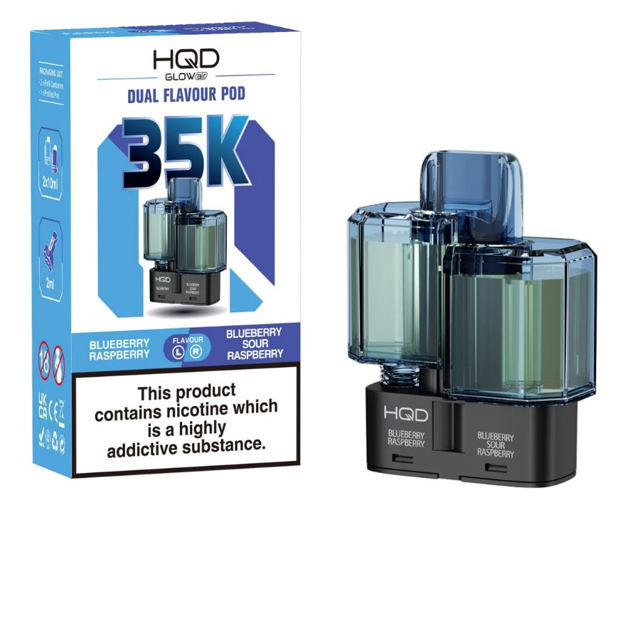 Mr Blue & Mr Blue Razz Ice Glow Air 35K Prefilled Pod & Refill by HQD