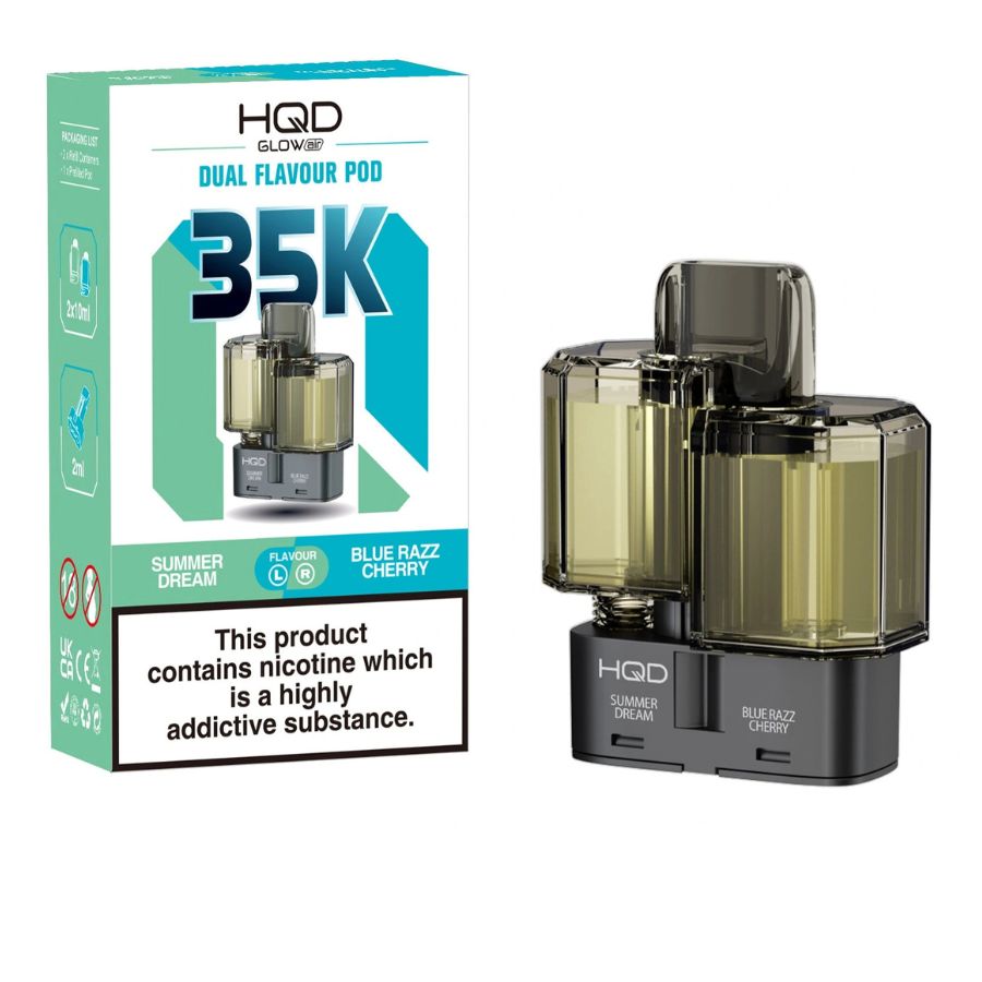 Summer Dream & Blue Razz Cherry Ice Glow Air 35K Prefilled Pod & Refill by HQD