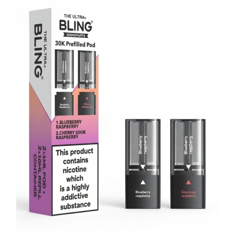 Blueberry Sour Raspberry / Cherry Sour Raspberry Ultra Plus 30K Prefilled Pod & Refill by The Bling