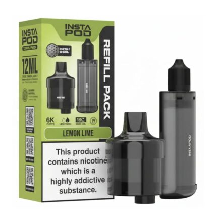 • Product Name: Lemon Lime 6000 Prefilled Pod & Refill • Brand: Instapod • Flavour: Lemon & Lime • Puff Count: Up to 6,000 puffs • Pod Capacity: 2 ml prefilled pod + 10 ml refill container • Nicotine Strength: 20 mg nicotine salt • Coil Type: Built-in mesh coil • Vaping Style: MTL (mouth-to-lung) • Compatibility: Instapod 6000 device • Pack Size: 1 pod + 1 refill container