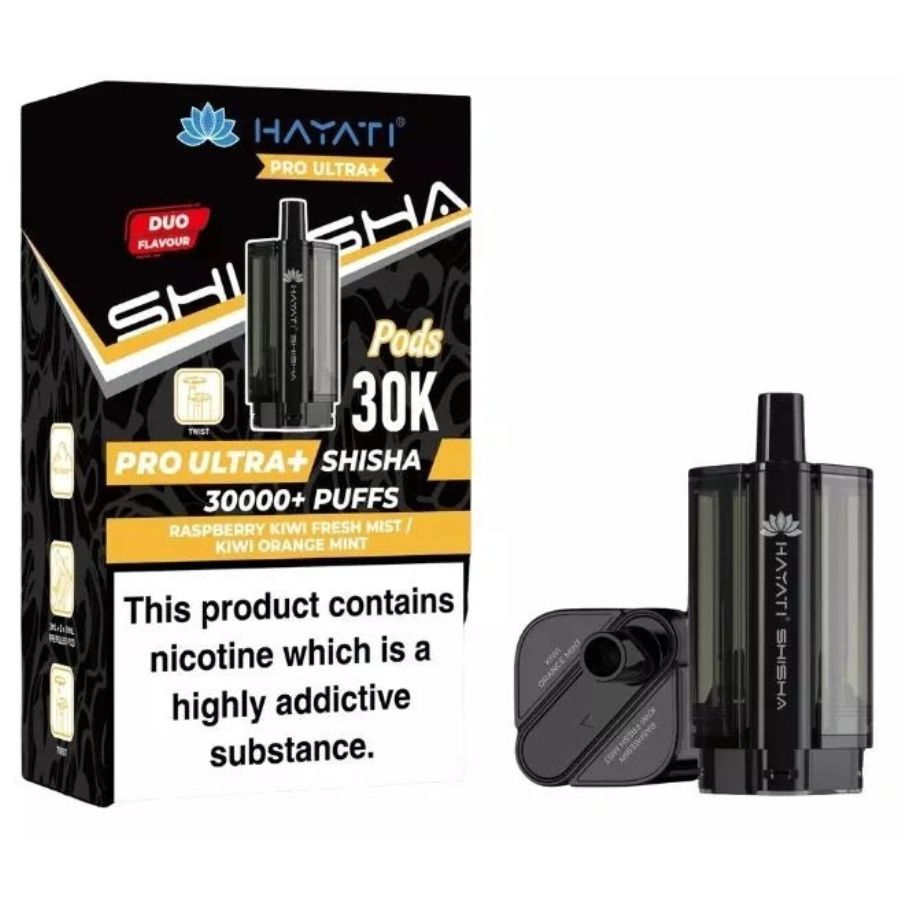 Raspberry Kiwi Fresh Mint / Kiwi Orange Mint Pro Ultra Plus Shisha 30K Prefilled Pod & Refill by Hayati
