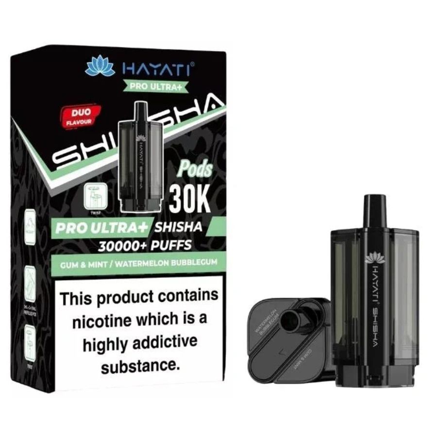 Gum Mint / Watermelon Bubblegum Pro Ultra Plus Shisha 30K Prefilled Pod & Refill by Hayati