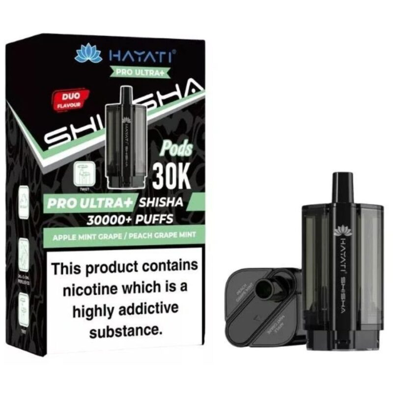 Apple Mint Grape / Peach Grape Fruit Pro Ultra Plus Shisha 30K Prefilled Pod & Refill by Hayati
