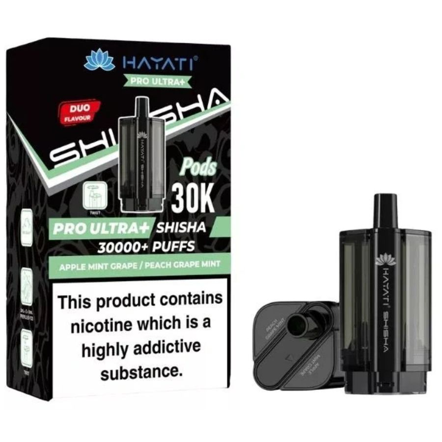 Apple Mint Grape / Peach Grape Fruit Pro Ultra Plus Shisha 30K Prefilled Pod & Refill by Hayati