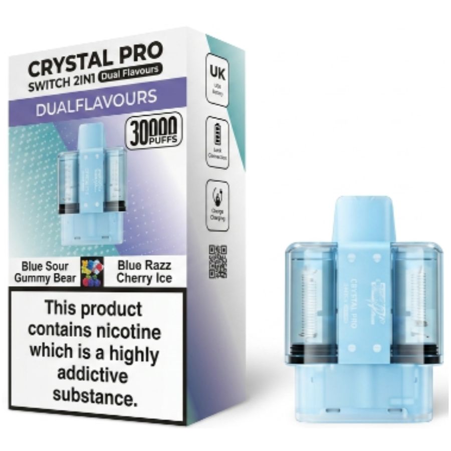 Blue Razz Gummy Bear / Blue Razz Cherry Ice Switch 30K Prefilled Pods by Crystal Pro